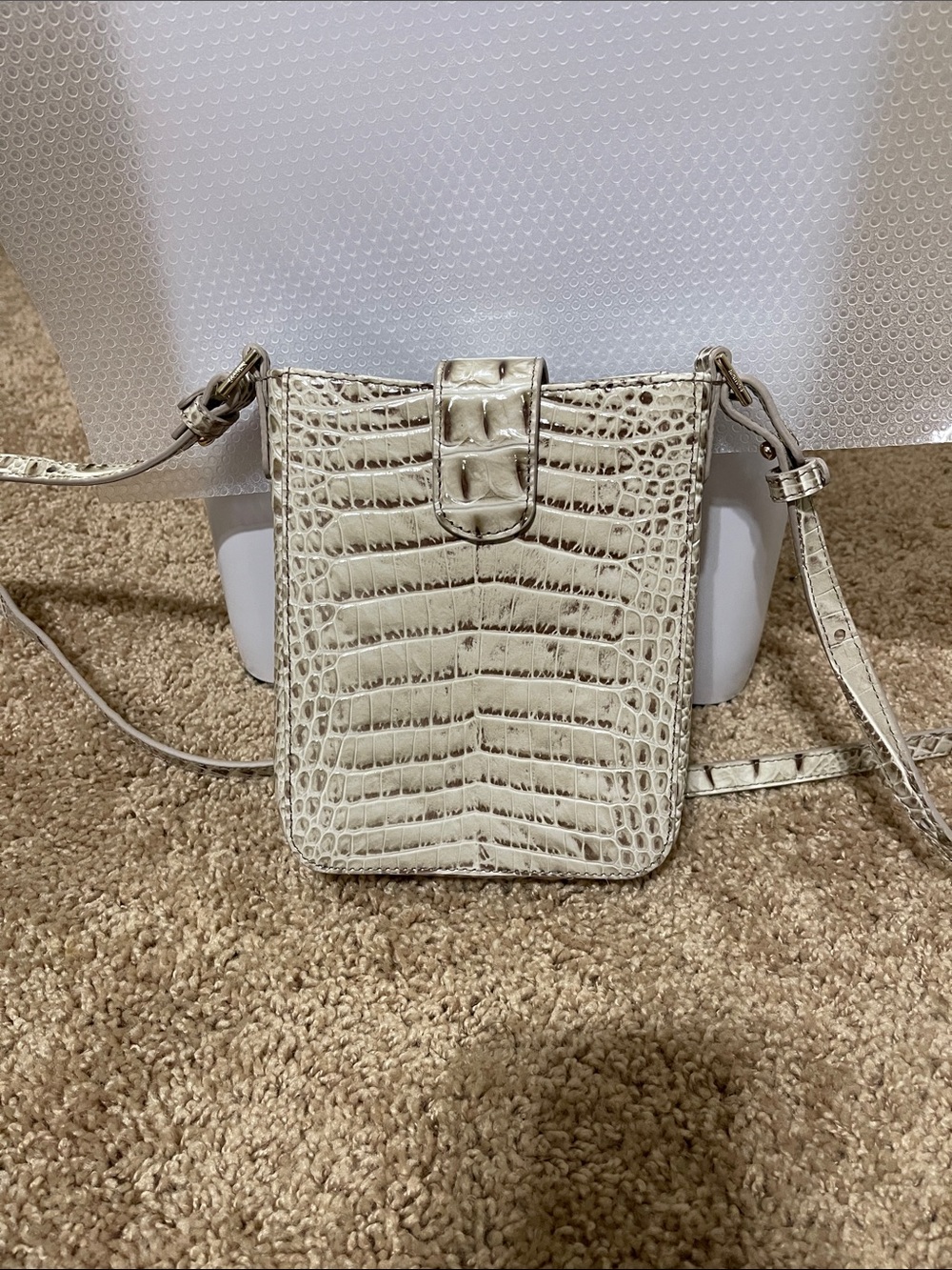 Brahmin Cream Croc-Embossed Leather Crossbody - Picture 4 of 5